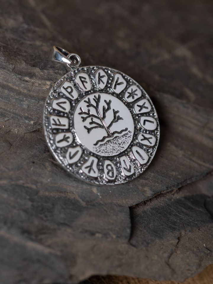 Silver pendant tree of life with runes