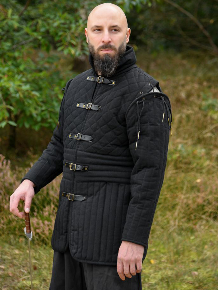 Long gambeson with detachable sleeves black