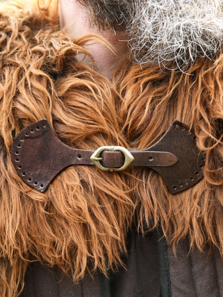 Brown leather coat buckle