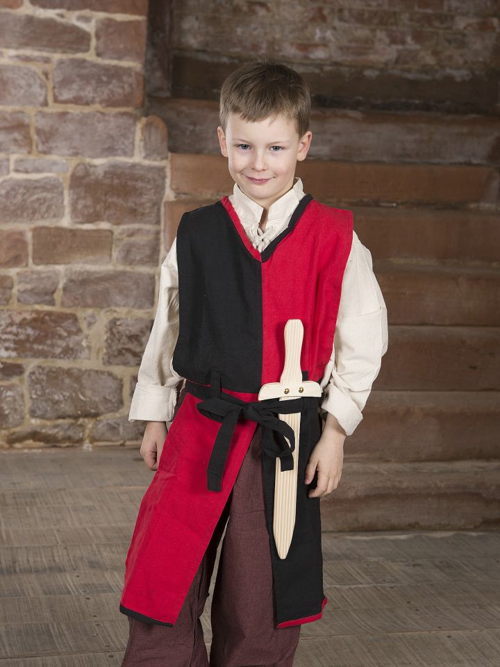 Children's tunic with tie belt red-black