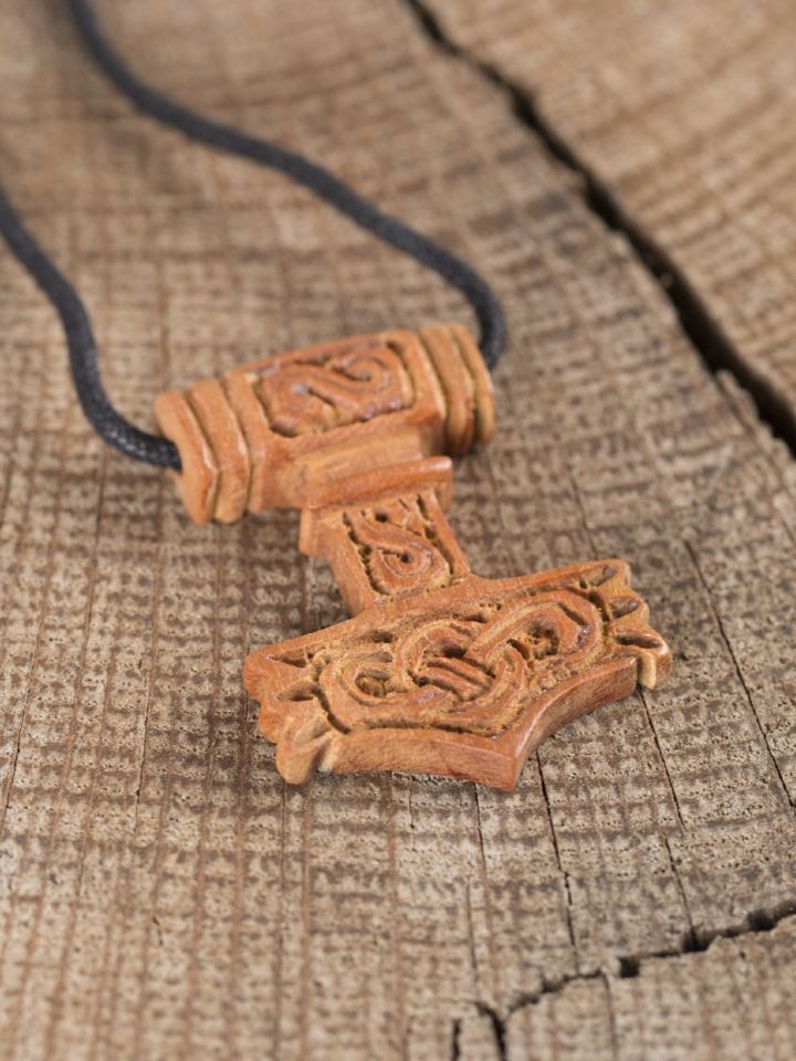 Thor's hammer chain pendant made of wood