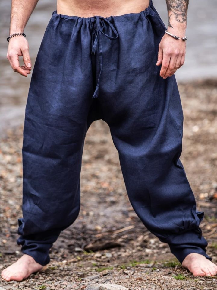 Viking rush pants Wodan made of linen dark blue