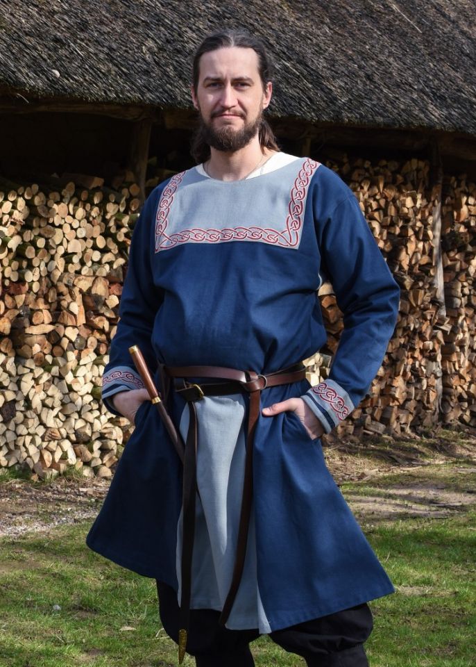 Viking tunic with embroidery blue XL 2