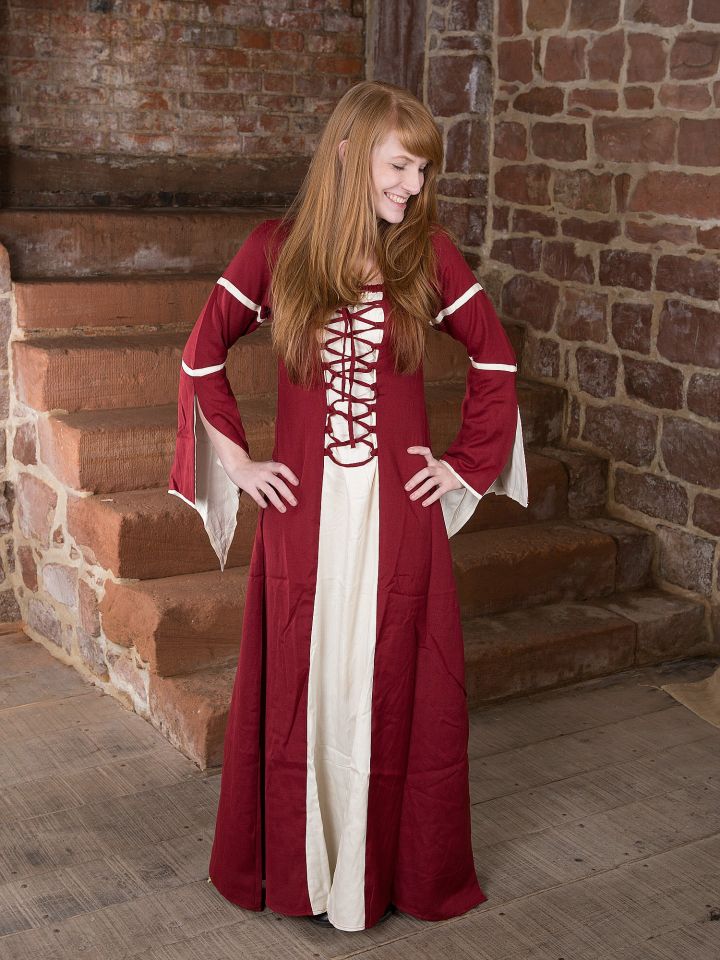 Dress with trumpet sleeves, natural red XXL 2