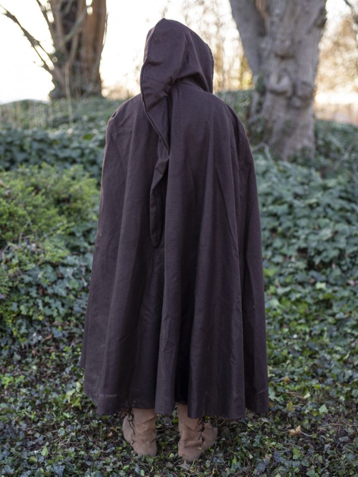 Hooded cape with arm slits brown 2