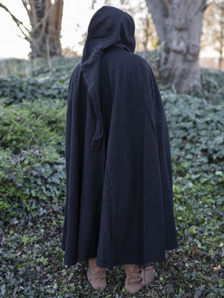 Hooded cape with arm slits black 2