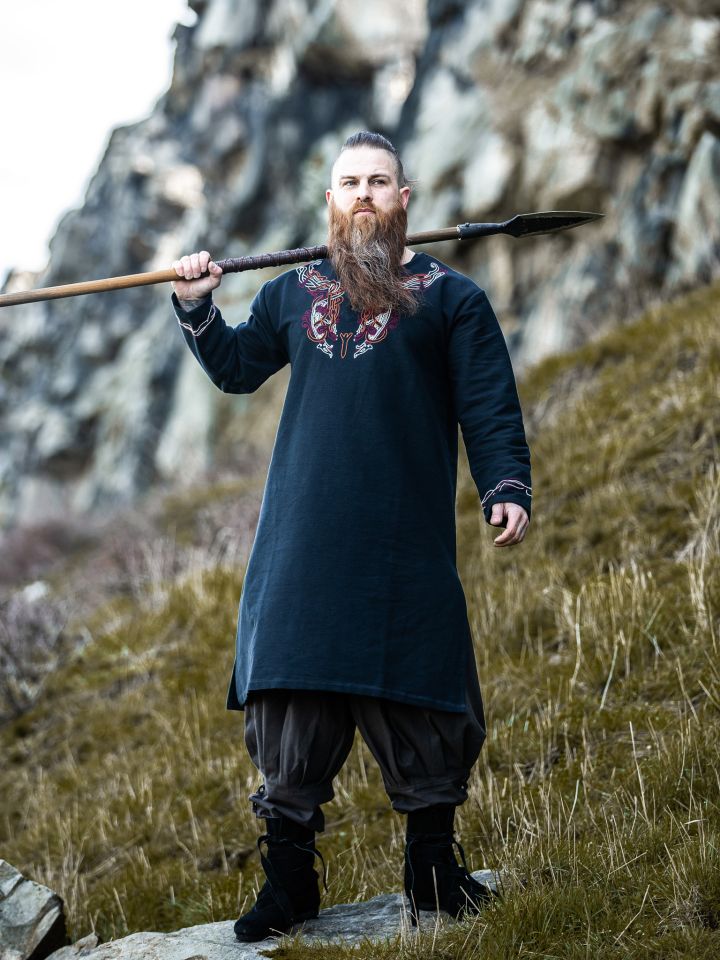 Viking tunic Snorri with embroidery red-nature 2