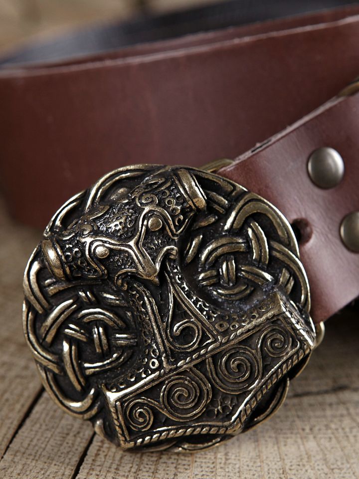 Leather belt with Thorshammer buckle brown 2