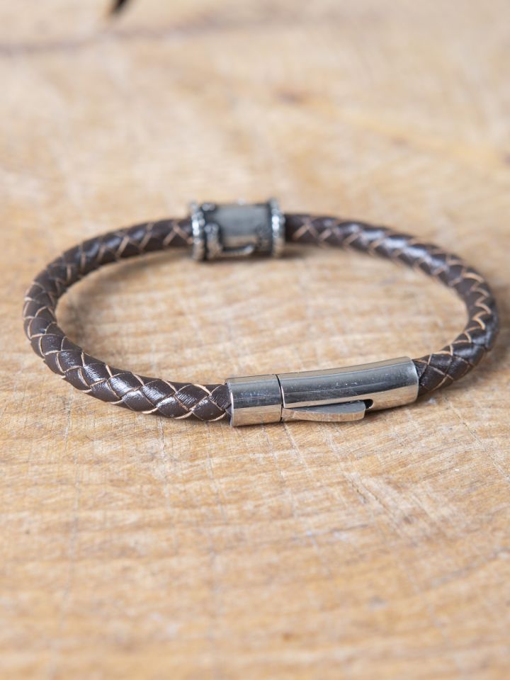 Brown leather bracelet with "Irminsul" Viking bead 2