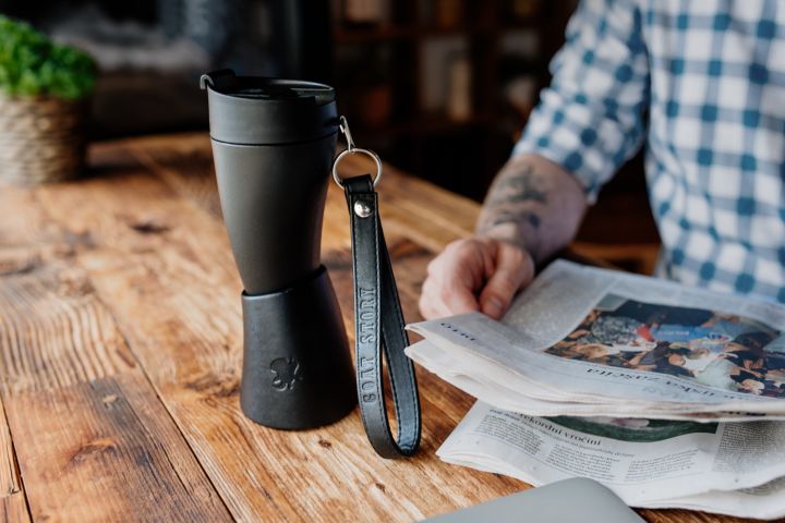 Coffee mug "Drinking Horn" black imitation leather 2