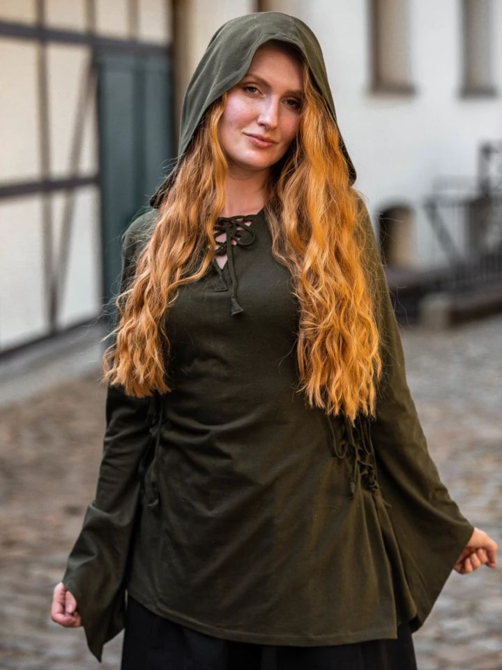 Blouse with pointed hood green S 2