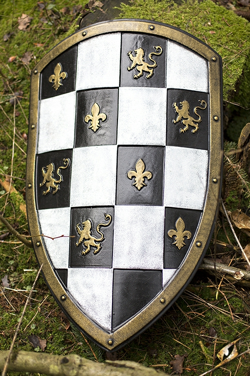 LARP shield with checkerboard pattern white-gold 2