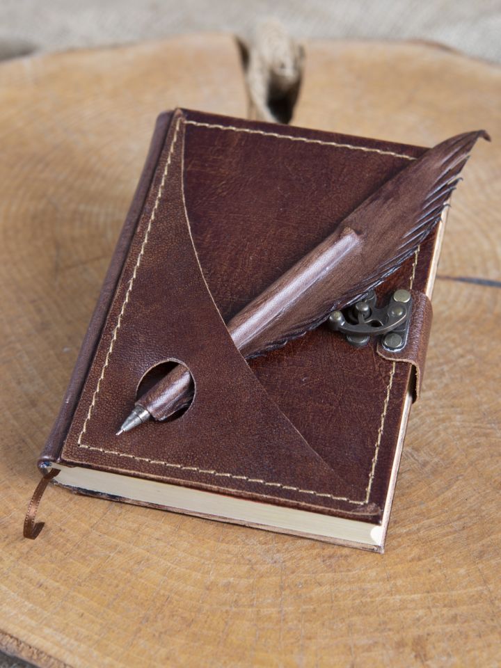 Leather book with pen holder brown small 2