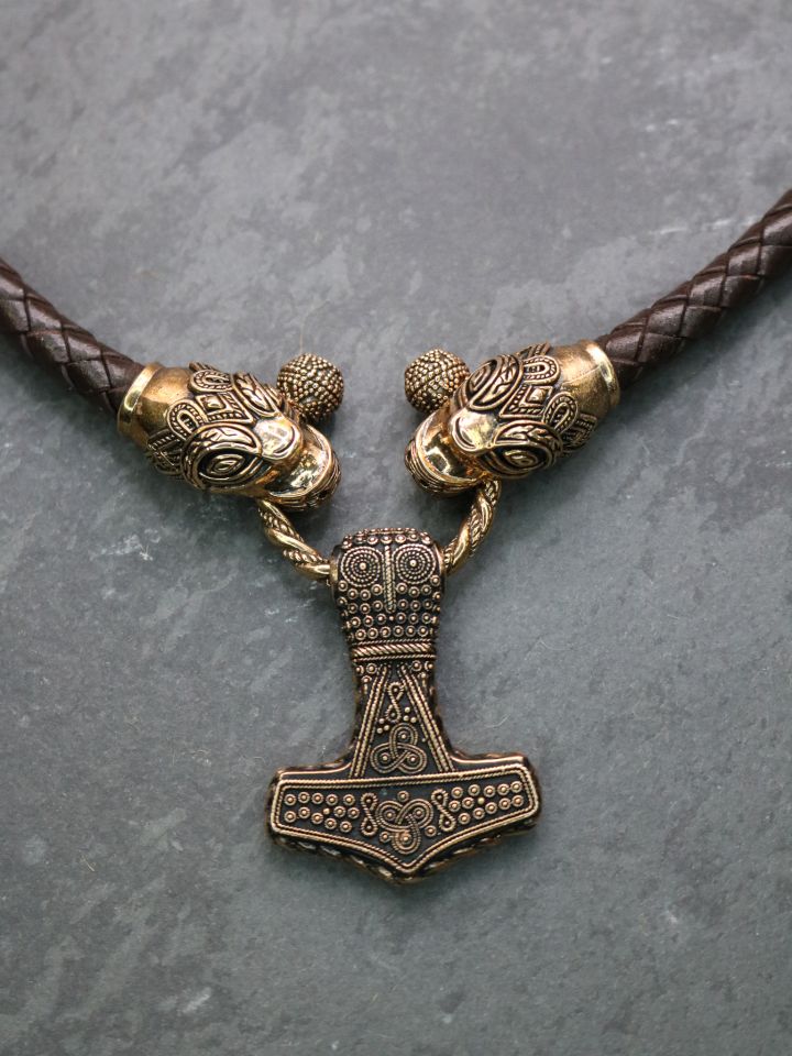 Leather necklace with Thor's hammer bronze 2