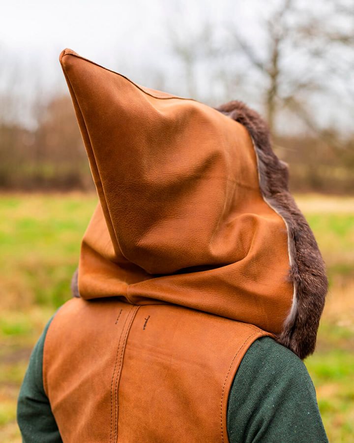 Brown leather hooded top 2