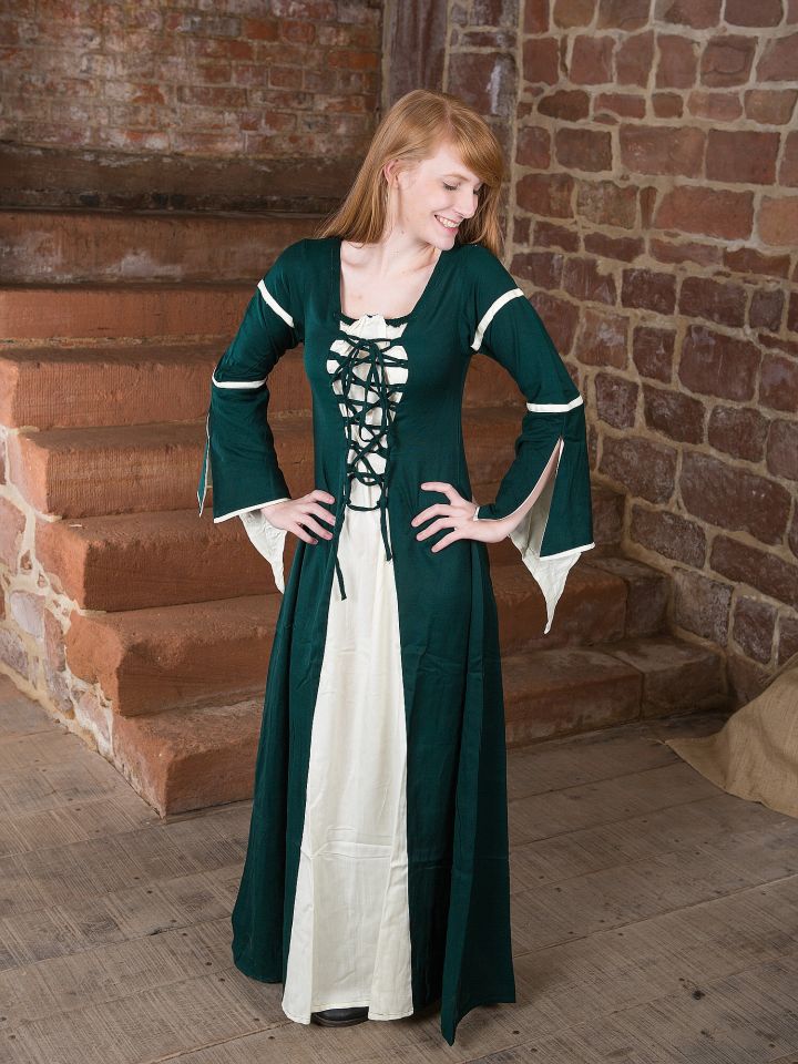 Dress with trumpet sleeves green-nature 2