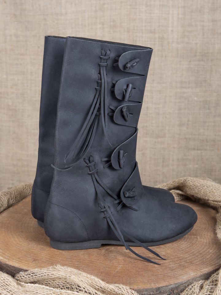 High Viking boots made from black nubuck leather 2