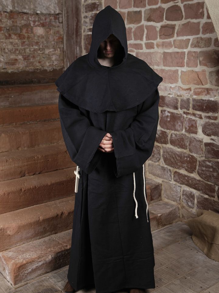 Monk's cowl (with hood and rope) black 2