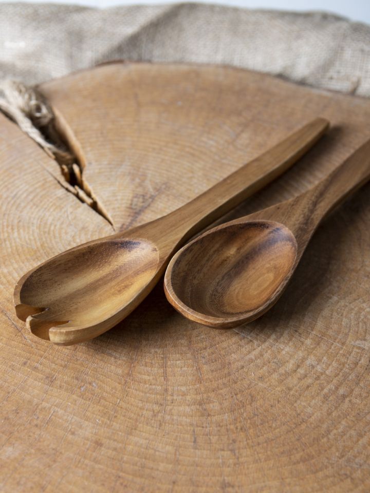 Acacia wood salad servers, two-piece set 2