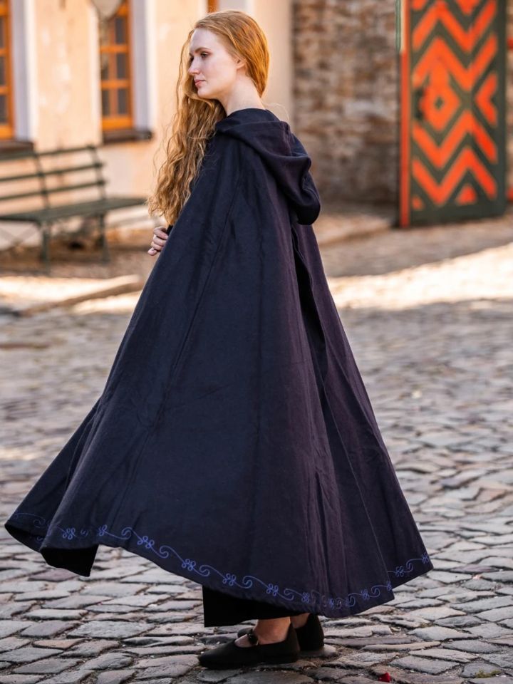 Wool cape with embroidery, blue 2