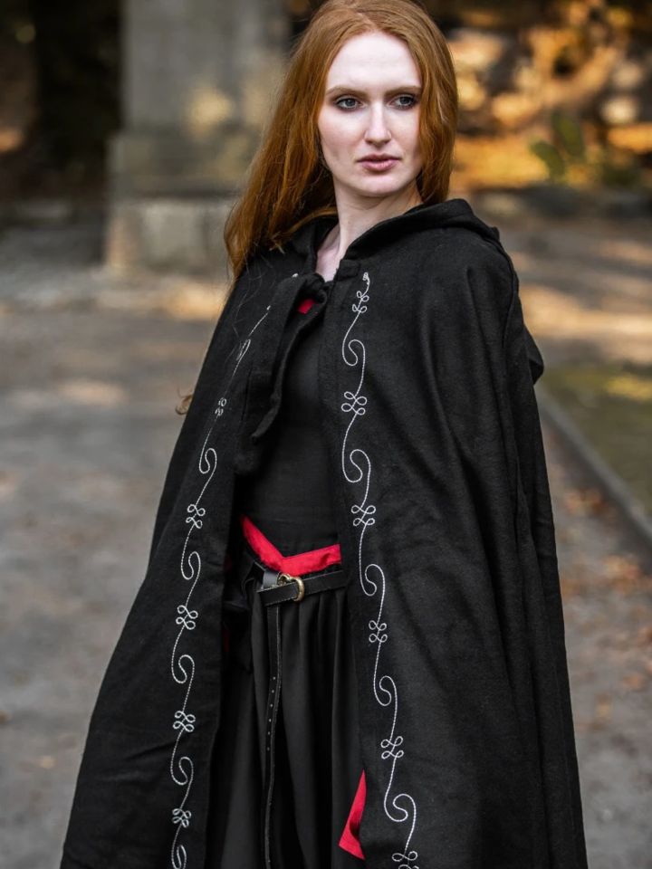 Wool cape with embroidery, black 2