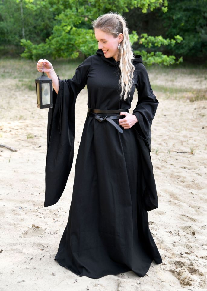 Medieval dress Isra with hood black 3