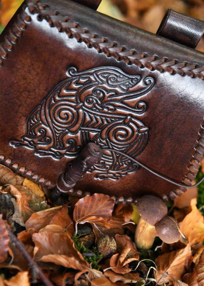 brown belt pouch with dragon embossing 3