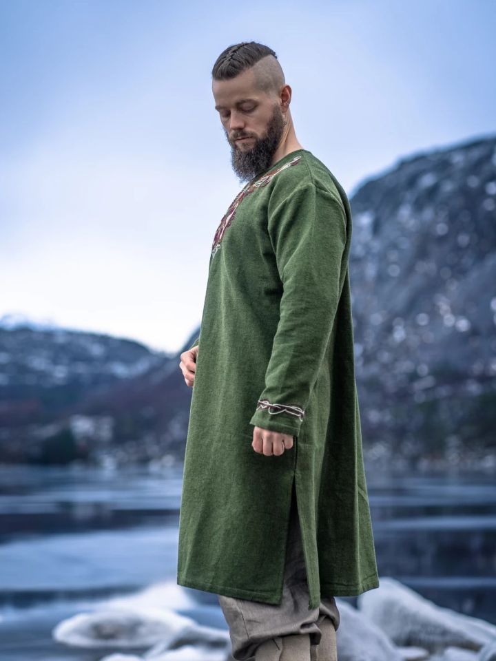 Viking tunic Snorri with embroidery red-orange 3