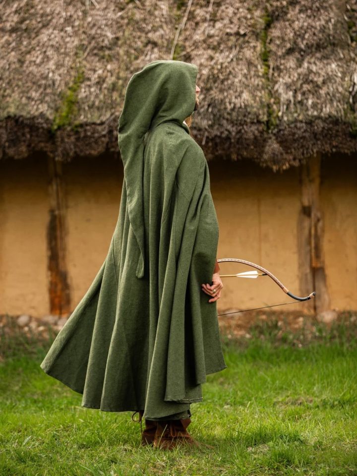 Hooded cape made of cotton green 3