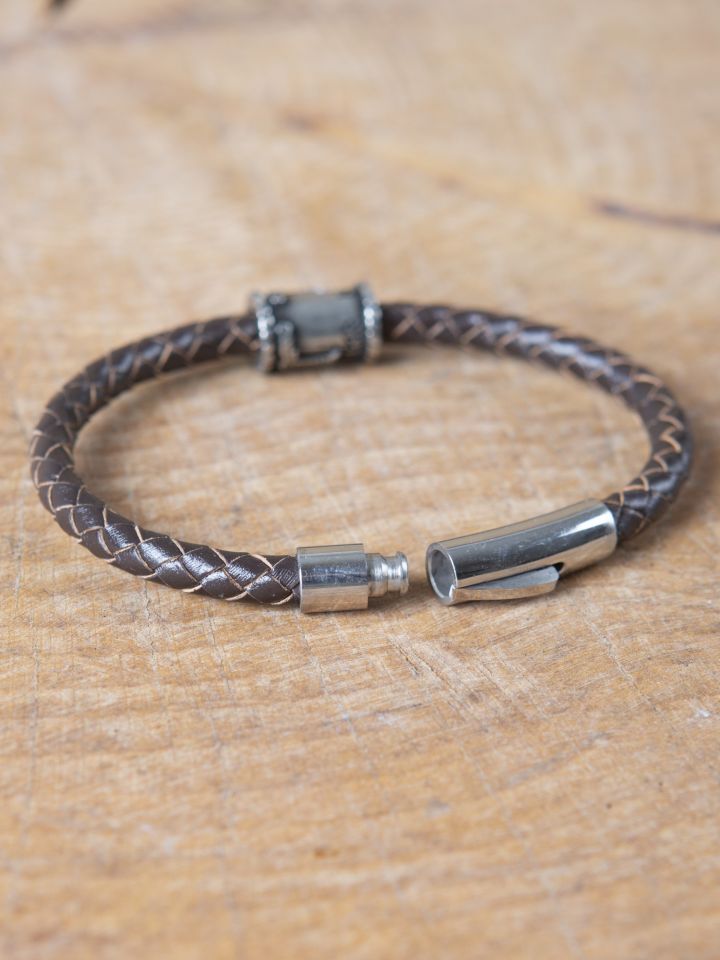 Brown leather bracelet with "Irminsul" Viking bead 3