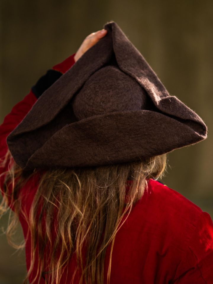 Brown wool felt tricorn hat 3