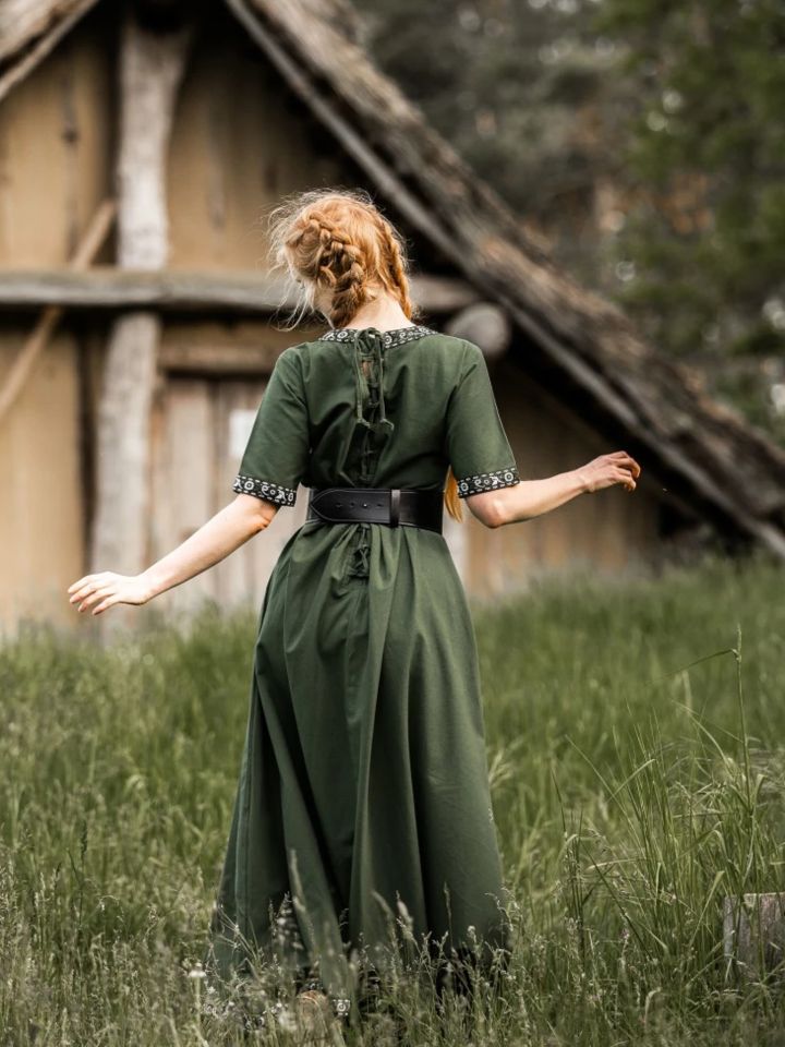 Short sleeve dress with border dark green 3