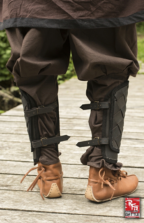 Viking greaves made from black leather 3