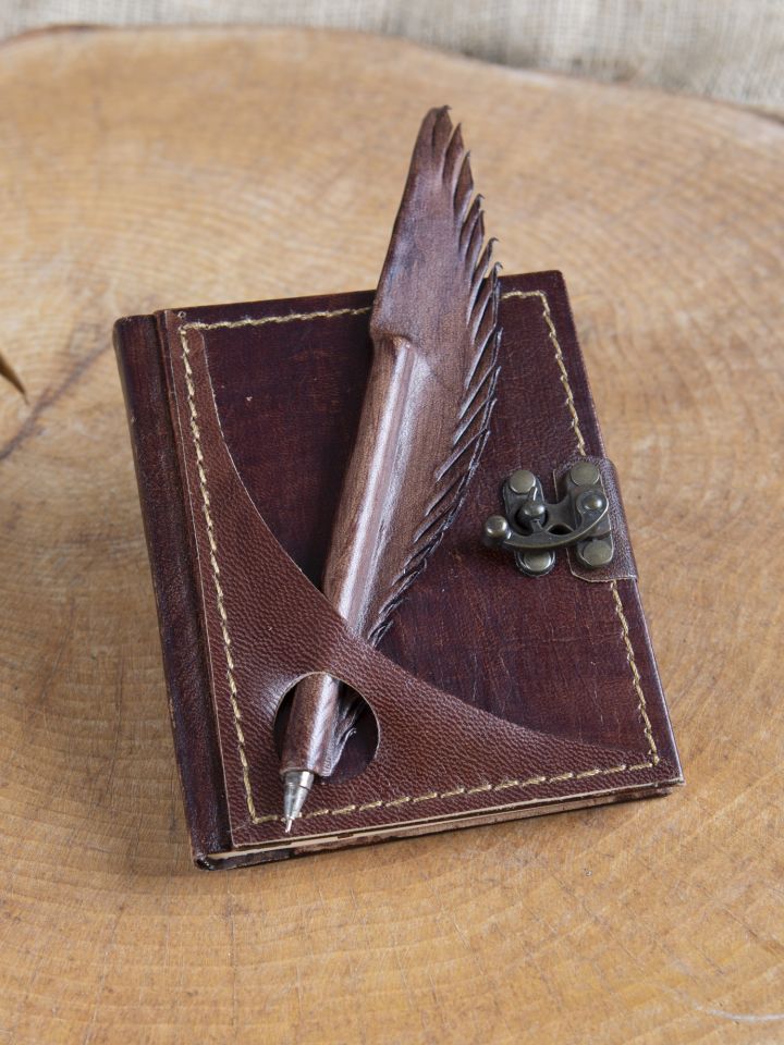 Leather book with pen holder brown small 3