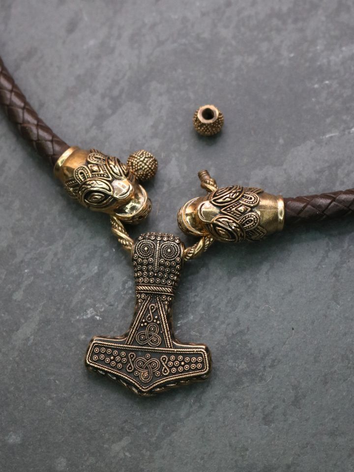 Leather necklace with Thor's hammer bronze 3