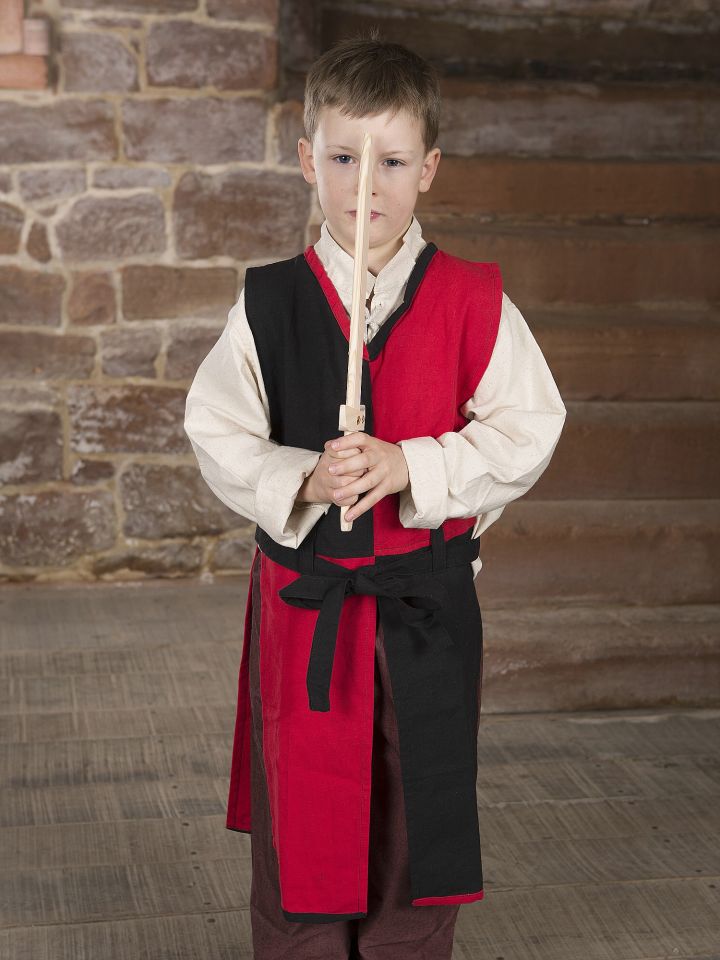 Children's tunic with tie belt red-black 3