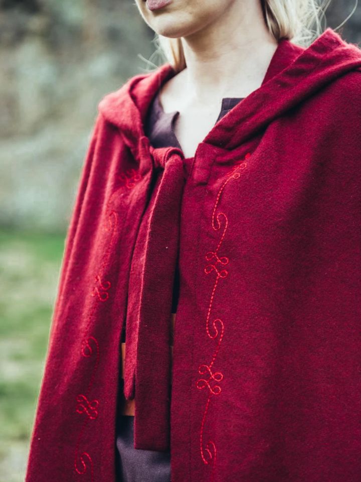 Wool cape with embroidery red 3