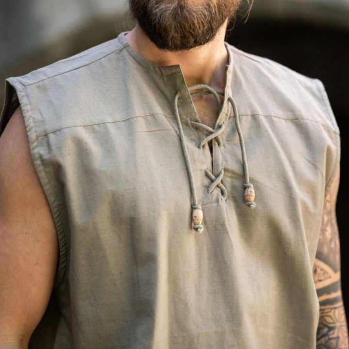 Sleeveless shirt without collar hemp S 4