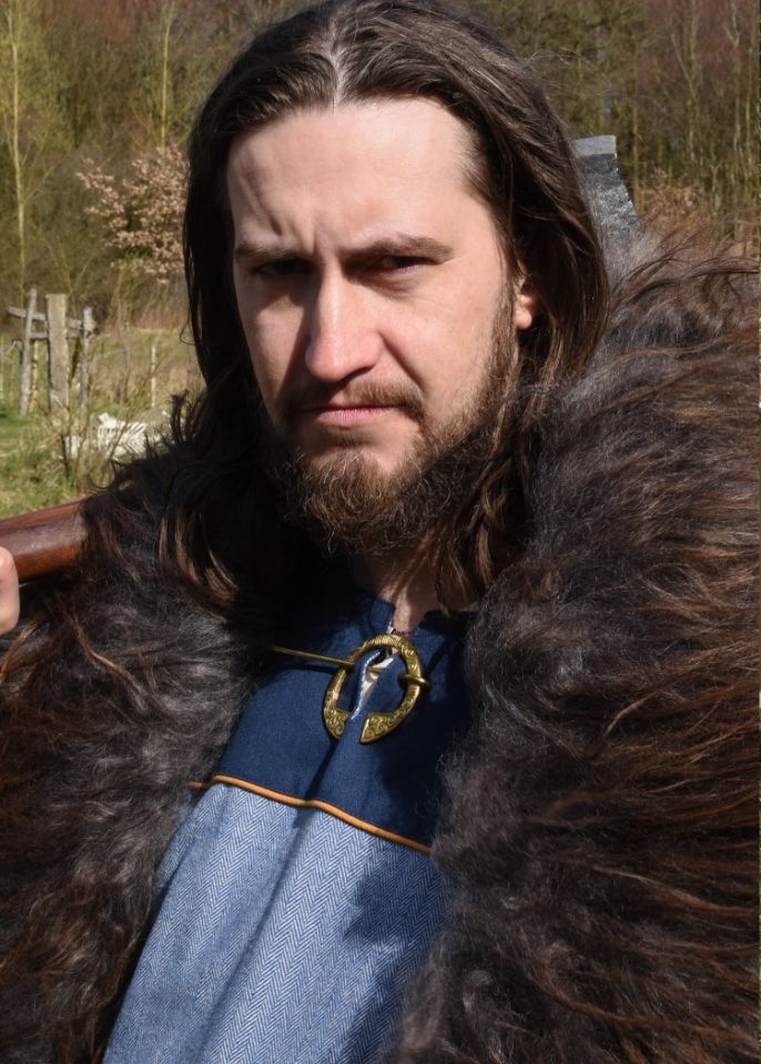 Viking tunic with herringbone pattern blue L 4