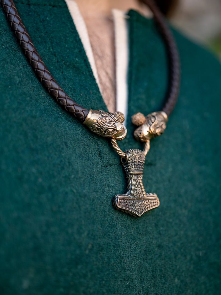 Leather necklace with Thor's hammer bronze 4