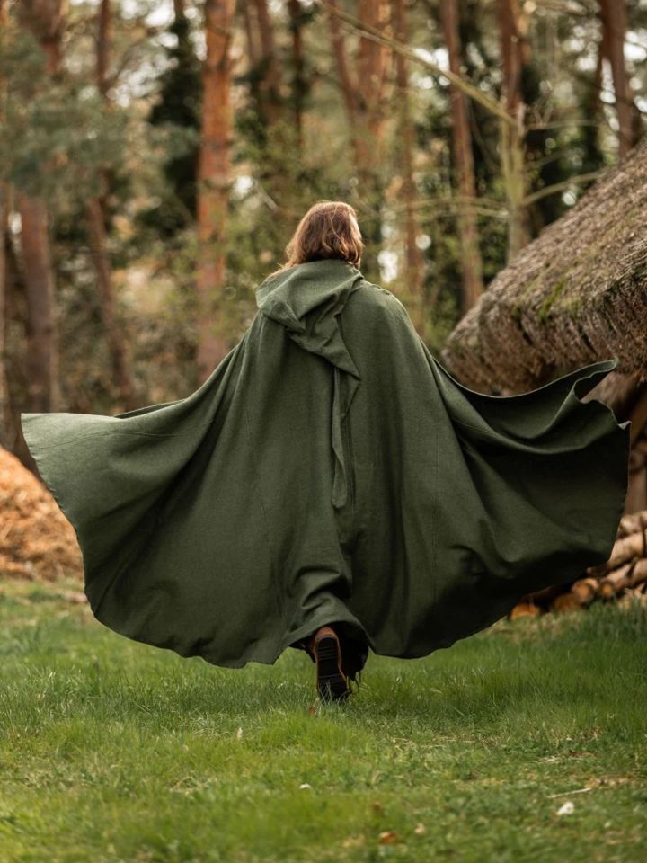 Hooded cape made of cotton green 4