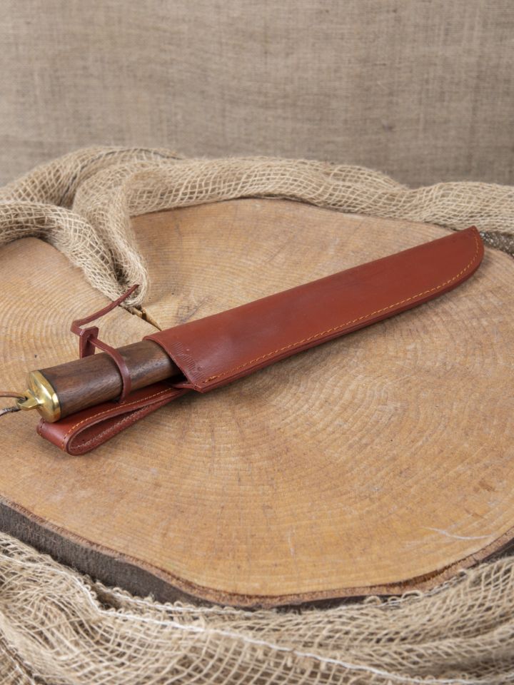 Knife with wooden handle and leather sheath 4