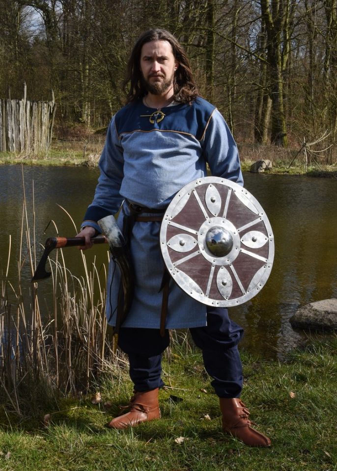 Viking tunic with herringbone pattern blue L 5