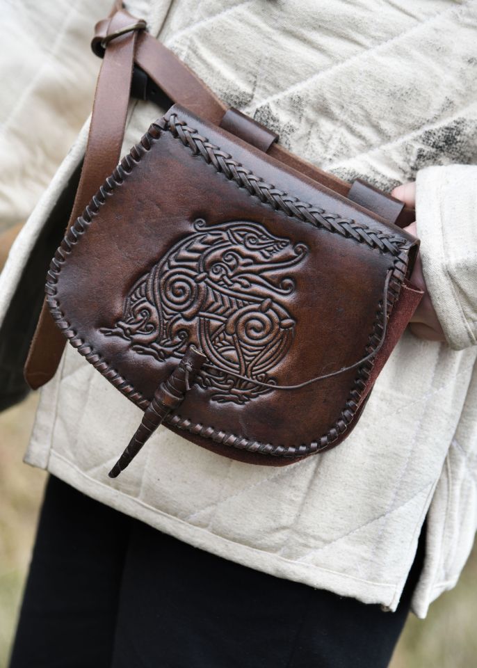 brown belt pouch with dragon embossing 5