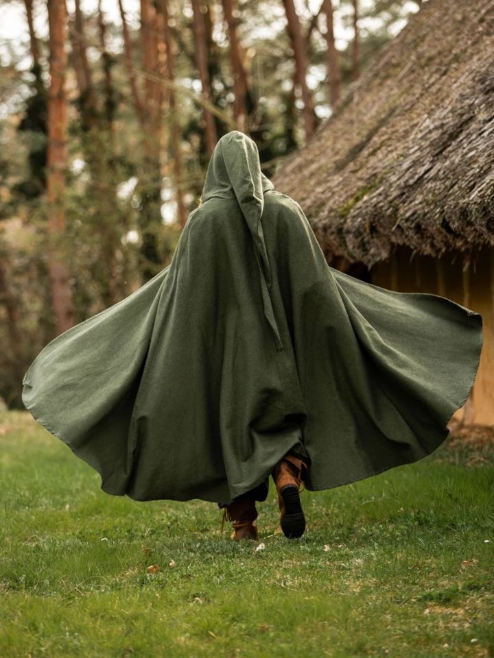 Hooded cape made of cotton green 5