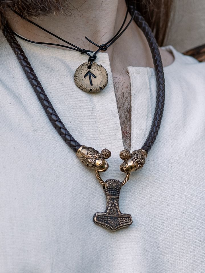 Leather necklace with Thor's hammer bronze 5