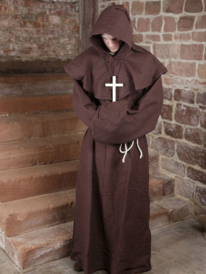 Monk's cowl (with hood and rope) brown with cross 3