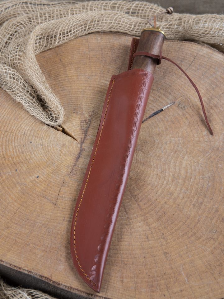 Knife with wooden handle and leather sheath 6