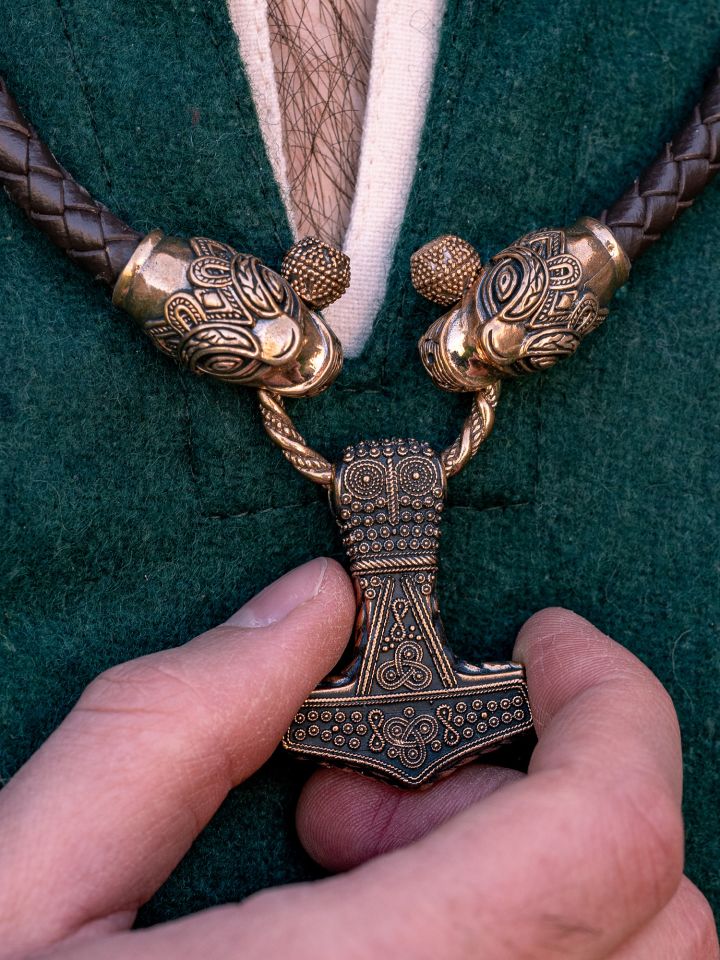 Leather necklace with Thor's hammer bronze 6