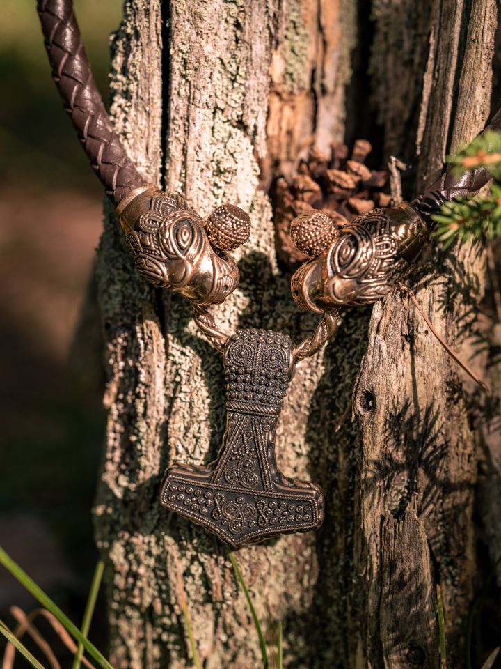 Leather necklace with Thor's hammer bronze 7